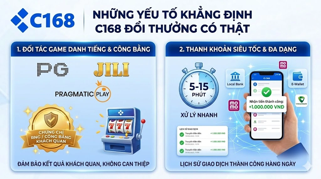 Những yếu tố khẳng định nổ hũ C168 đổi thưởng có thật